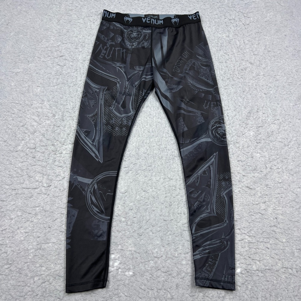 Venum Gladiator Spats‎ Men's XXL Black AOP Sporton MMA Pull On Stretch Leggings